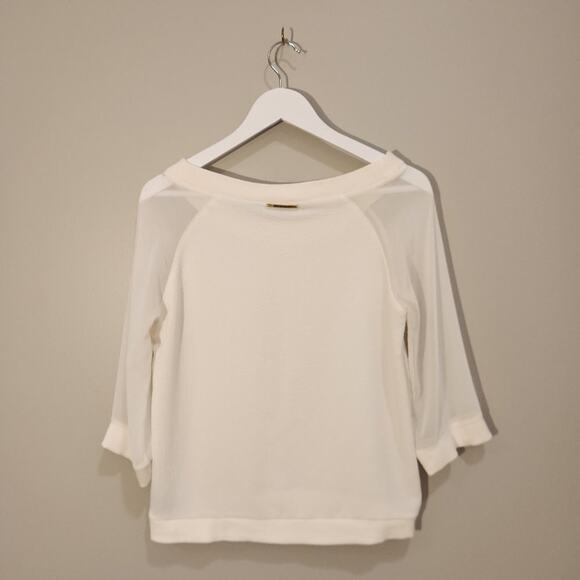 Vertigo Sheer Sleeve Cream Raglan Style 3/4 Sleeve Shirt - Size S - Picture 2 of 8